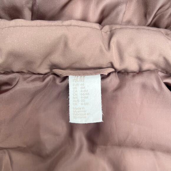 H&M Baby Puffer Vest 6M Brown Bear Hood Unisex Winter Zip Jacket Warm Outerwear - Picture 8 of 11